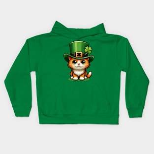 Lucky Cat - St Patrick's Day Cat With Hat - Cute Kitten Saint Patrick's Day Kids Hoodie